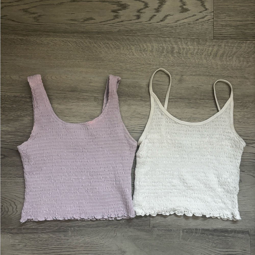 Hollister Smocked Crop Tank Tops Lavender White Size S Bundle